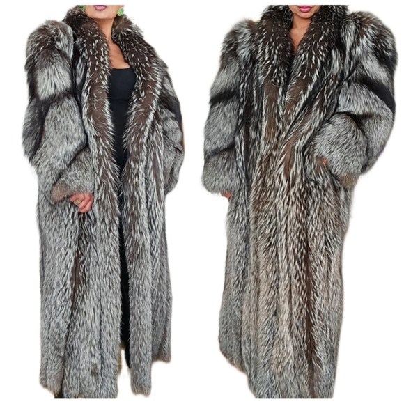 Vintage Genuine "Chubby" Fluffy Silver Indigo Fox Fur Full Length Coat - Picture 3 of 13